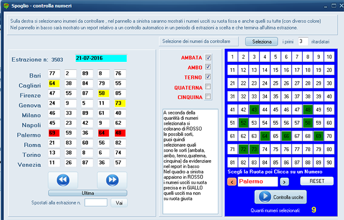 spoglio, controllare i numeri del lotto sortiti