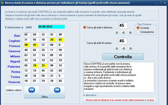 statistiche lotto, distanze e ambi di somma